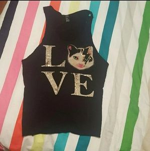 ⚡🐱Forever 21 M Love "Bowie" Cat Black Tank
